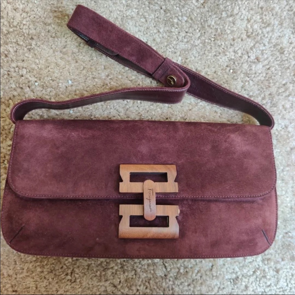 SOLD**RARE*Ferragamo Wood Buckle Suede Purse